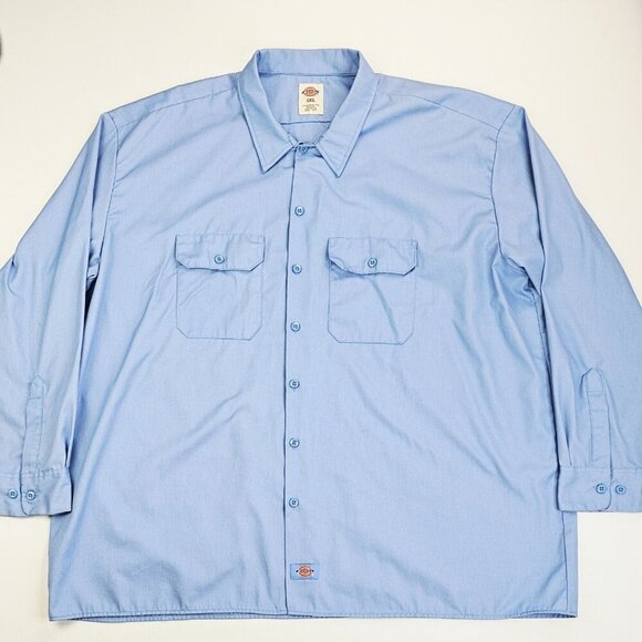 Dickies Size 3XL Mens Powder Blue Long Sleeve Logo Tag Dual Pockets Shirt - Picture 1 of 10